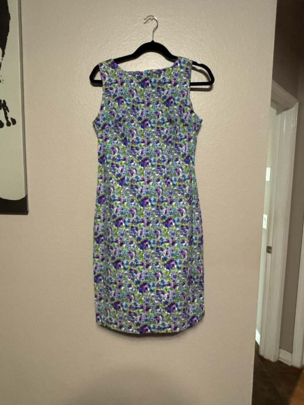 Vintage CDC 90s Purple Blue Green Floral Sleeveless Midi Sheath Dress